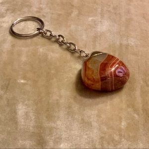 Polished Agate Pendant with Silver Keychain NEW